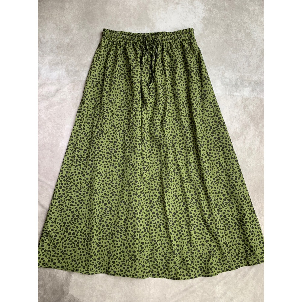 BLUETIME Olive Green Cheetah Animal Print Maxi Skirt XL Elastic Waist NWT